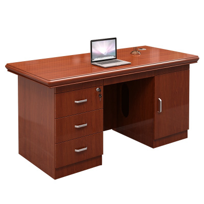 易企采 140*70CM单人办公桌椅组合简约现代大气班台总经理实木贴皮油漆老板桌