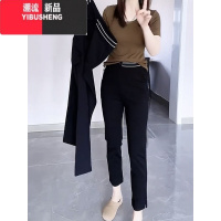 YIBUSHENG大码女装2024季新款高腰显瘦九分烟管直筒休闲裤薄款黑色裤子女