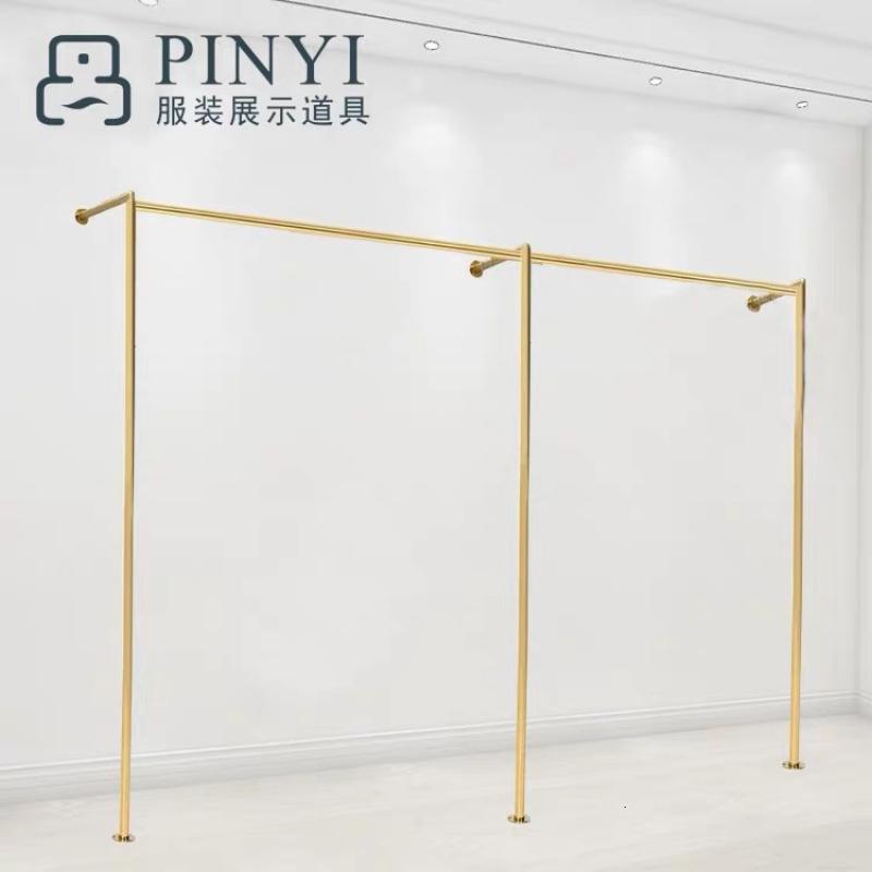三维工匠服装店展示架上墙壁挂式婚纱装饰金色衣服架男女装货架童装侧挂架晾晒架 三维工 金色长100*深30*高170一段