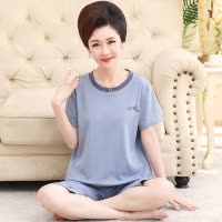 纯棉睡衣女夏季短袖韩版七分裤中老年妈妈高贵大码家居服套装