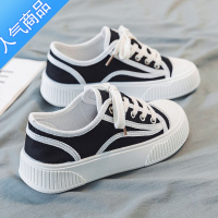 SUNTEK帆布鞋女鞋2023新款百搭潮春夏款运动休闲厚底饼干鞋透气板鞋小众