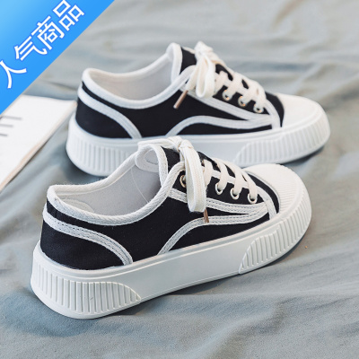 SUNTEK帆布鞋女鞋2023新款百搭潮春夏款运动休闲厚底饼干鞋透气板鞋小众