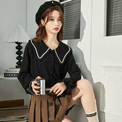 [3件8.5折101.9元,叠加优惠券]唐狮秋季新款衬衫女黑色娃娃领上衣设计感小众内搭洋气减龄