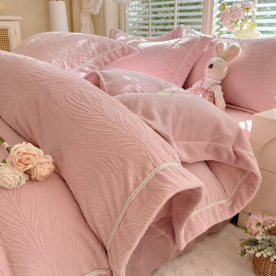 高克重花牛奶绒床上四件套秋冬季防静电双面法兰加绒被套床套件