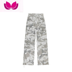 七斓秋季新款灰色迷彩工装裤男女hiphop美式高街多口袋宽松直筒长裤