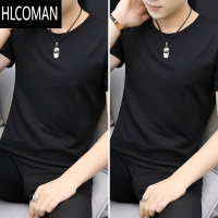 HLCOMAN莫代尔 V领短袖t恤男士白色打底衫潮流圆领半袖体恤
