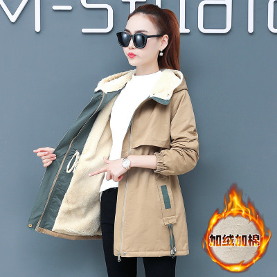 FISHBASKET加绒加厚风衣女中长款2020新款棉衣服chic港风百搭羔毛外套风衣女