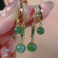 新中式竹节耳环女轻奢高级感气质小众设计复古绿色猫眼石国风耳饰送女朋友老婆情人节七夕生日礼物