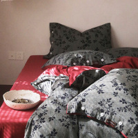 高级感新中式复古喜庆大红色织提花全棉四件套水洗长绒棉纯棉床品