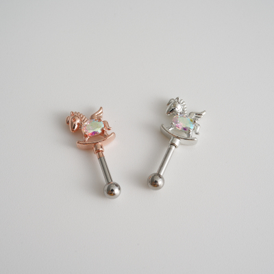 彩光独角兽立体钛钢韩国耳骨钉螺丝拧小耳骨耳门钉送女朋友老婆情人节七夕生日礼物