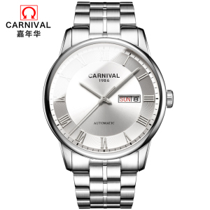 嘉年华Carnival正品男表防水进口机芯全自动机械表 男士手表双日历时尚表钢带潮流休闲简约腕表新款806