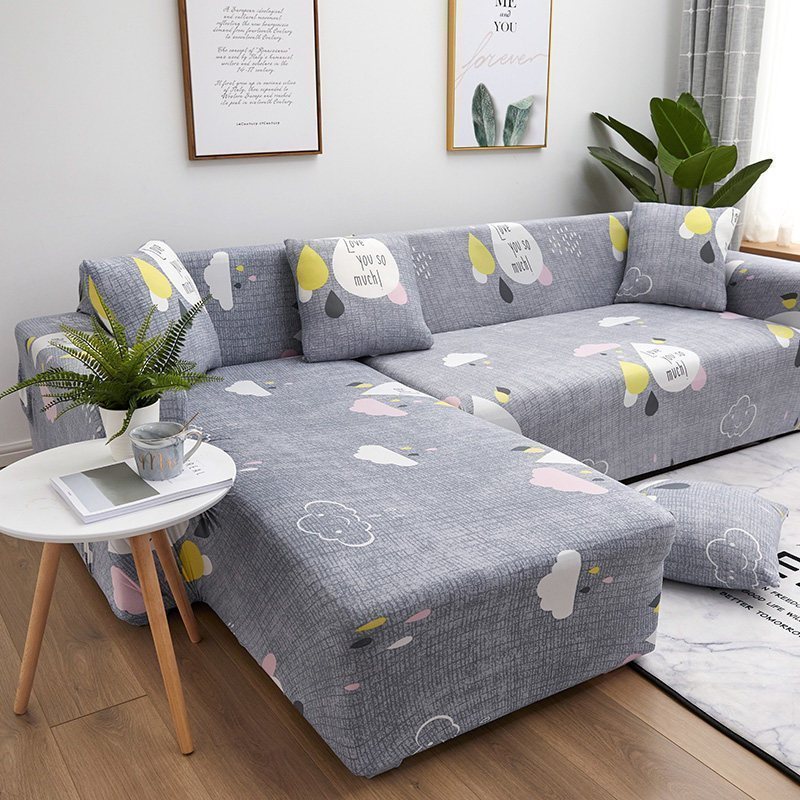 弹力懒人沙发套罩通用型全包萬能套北欧简约布艺沙发垫全盖布一套 七彩云雨 L形组合沙发(贵妃L码+沙发L码)