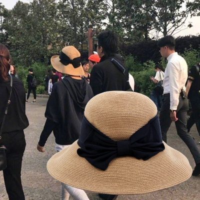 日系草帽女夏天遮阳帽闪电客沙滩帽防晒帽蝴蝶结渔夫帽太阳帽子