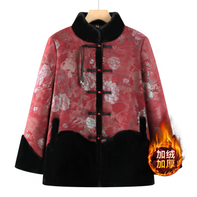 加绒保暖奶奶装外套冬装女洋气老年人保暖大衣时尚冬季加厚女款厚