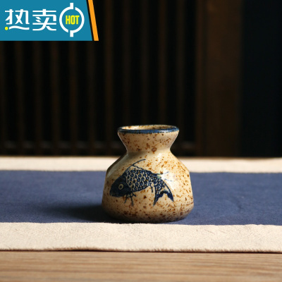 敬平日式复古陶瓷牙签盒创意家用个性罐牙签筒轻奢酒店专用餐厅 鱼纹布袋牙签筒