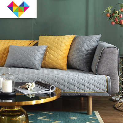 轻奢北欧简约沙发坐垫冬季防滑毛绒套罩现代客厅全盖布定做灰色100*140cm御蓝锦