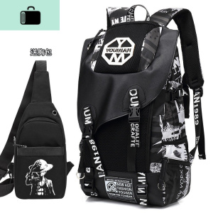 背包男双肩包大容量轻便男士旅行包潮流书包户外登山休闲旅游背包NEW LAKE 大号黑白NYC+胸包