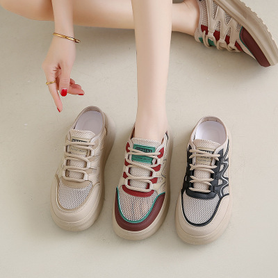 2025小白鞋子女春季新款韩版ins女学生休闲半拖透网板鞋街拍