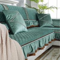 家柏饰(CORATED)毛绒沙发垫四季通用皮沙发防滑坐垫子简约现代时尚沙发套罩 暖熙-松绿 90*40cm扶手巾