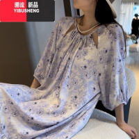 YIBUSHENG[清酿]HL棉绸季镂空领短袖鱼尾腰带连衣裙宽松长裙(有腰带)