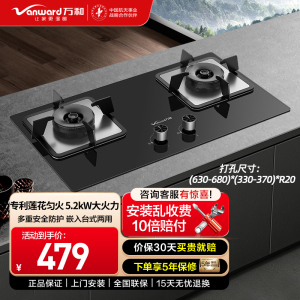 万和 燃气灶5.2kW大火力一级能效玻璃嵌入式台式两用灶具 易清洁灶具JZT-B9L50(天然气)