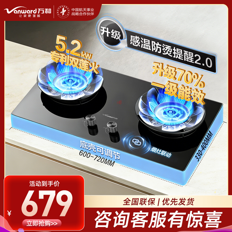 万和(Vanward)[新升级蓝莲花B9S]5.2kW猛火燃气灶嵌入式家用煤气双炉灶具新国标一级能效 液化气