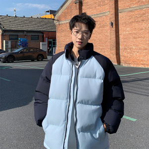 冬季新款棉服男立领潮流港风连帽拼色加厚保暖棉衣男士面包服外套