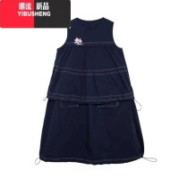 YIBUSHENG学院风复古娃娃领短袖t恤女2024新款小个子中长款无袖连衣裙女