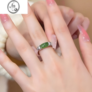 JiMi高级感碧玉925银银开口可调节马鞍戒指女款小众设计高级感手指环 马鞍戒指