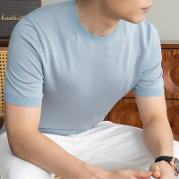 针织短袖男T恤老钱风桑蚕丝莱赛尔2026夏季新款低圆领纯色男士T恤