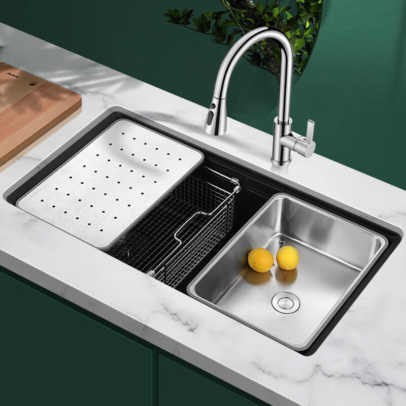 欧琳(OULIN)黑色石英石水槽单槽WGS111厨房洗菜盆洗菜池