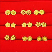 时尚新款殴币打造耳钉 越南沙金假黄金百搭铜镀金女款耳钉防过敏送女朋友老婆情人节七夕生日礼物