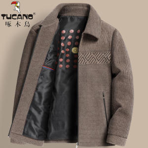 啄木鸟中年男士毛呢夹克爸爸秋装外套秋冬季中老年呢子男装50岁60
