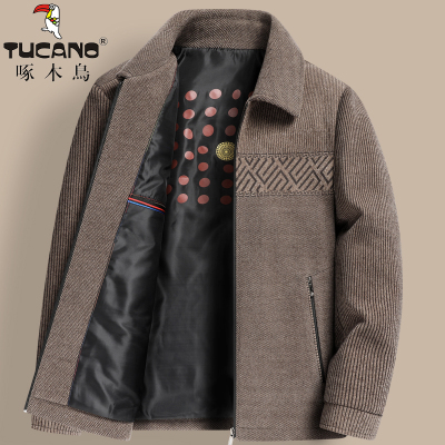 啄木鸟中年男士毛呢夹克爸爸秋装外套秋冬季中老年呢子男装50岁60