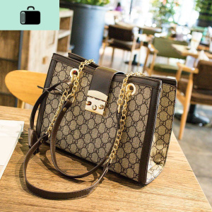 2020新款韩版百搭大气链条包大容量杀手包大包手提包单肩包女包包NEW LAKE 咖啡色女士单肩包 咖啡色