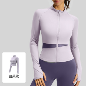 拼色瑜伽外套瑜伽服高领修身显瘦裸感健身上衣女