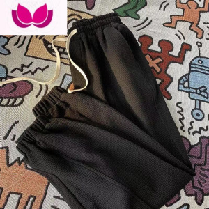 七斓加肥加大码300斤宽松华夫格束脚裤男女新款美式高街休闲裤子