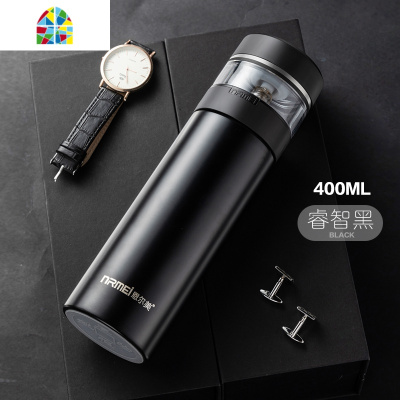 封后茶水分离泡茶杯保温杯男316不锈钢车载便携过滤水杯子 F 商务黑400ML(316不锈钢简约版+双层玻璃杯身升级