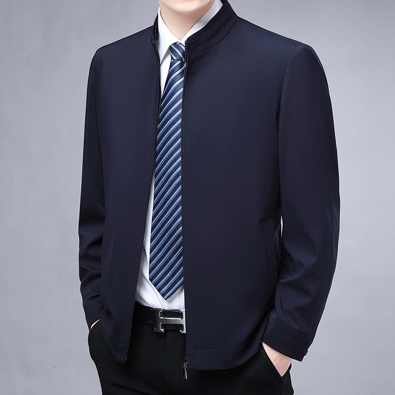 爸爸装立领夹克拉链衫男春秋季新款中年男士商务休闲色外套