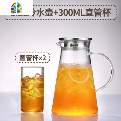 家用冷水壶耐热高温玻璃凉水壶晾凉白开水杯大容量泡茶壶扎壶套装 FENGHOU 2200ml企鹅壶方把