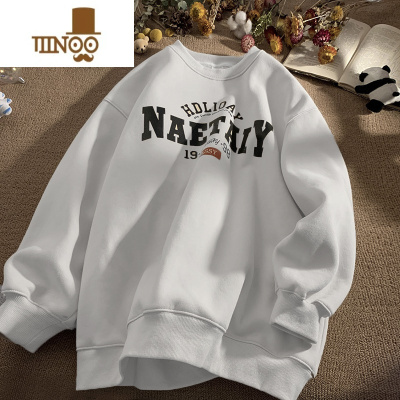 YANXU圆领卫衣男宽松潮牌ins加绒打底衫简约韩版长袖t恤情侣装