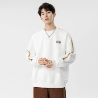 男装秋冬几何提花卫衣男新款韩版潮牌侧边条宽松套头圆领卫衣厂家