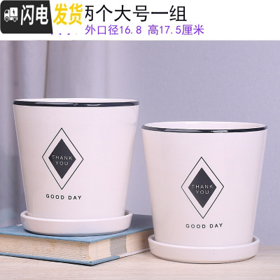 三维工匠两个大号花盆陶瓷带托盘清创意个性家用吊兰绿萝多肉绿植花盆 30-两个白菱形17厘米 大花盆容器