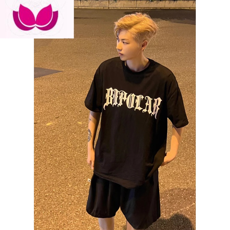 七斓国潮街头嘻哈荆棘印花bipolar短袖男t恤休闲简约宽松半袖上衣