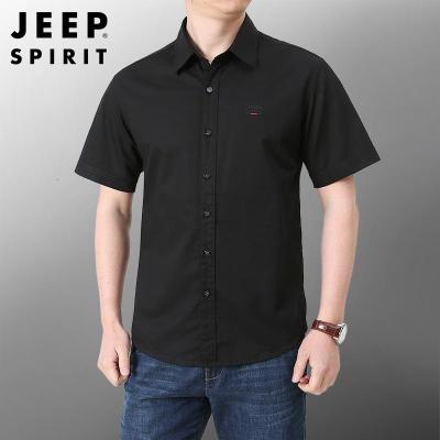 JEEP/吉普男短袖纯棉宽松男士半袖衬衣夏季男装中年纯色大码寸衫31105