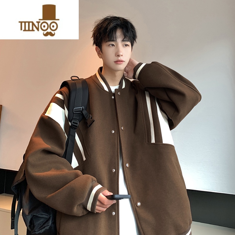 YANXU棒球服男潮牌毛呢外套痞帅炸街美式复古青少年欧美街头褂子