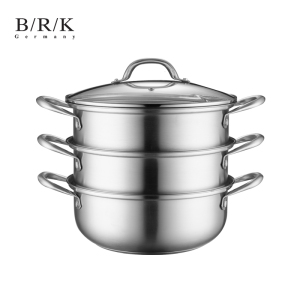 BRK Germany德国厨具施派尔多功能蒸锅汤锅三层加高大容量28cm不锈钢蒸屉蒸格组合锅具烹饪用具 电磁炉燃气灶通用
