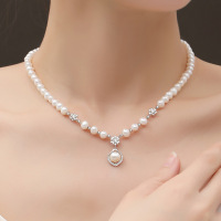鑫铂尼925银7.5-8mm馒头圆淡水珍珠项链女妈妈生日礼物年轻款送老婆长辈