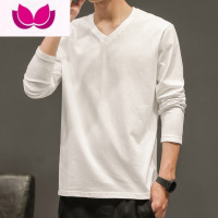 七斓男士长袖t恤V领纯色上衣服体桖情侣装打底衫春季男装潮流秋衣
