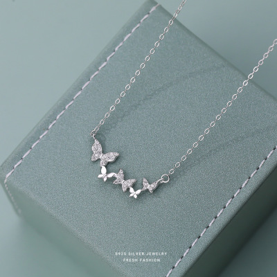 甜酷辣妹小众镶钻蝴蝶项链女s925纯银韩版百搭时尚锁骨链高级感送女朋友老婆情人节七夕生日礼物